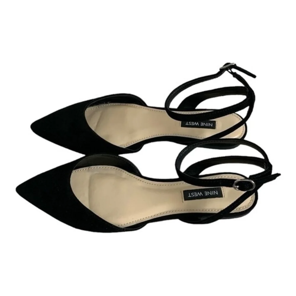 Nine West Briy Black Suede Flats Women’s Ankle Strap Pointed Toe Size 6